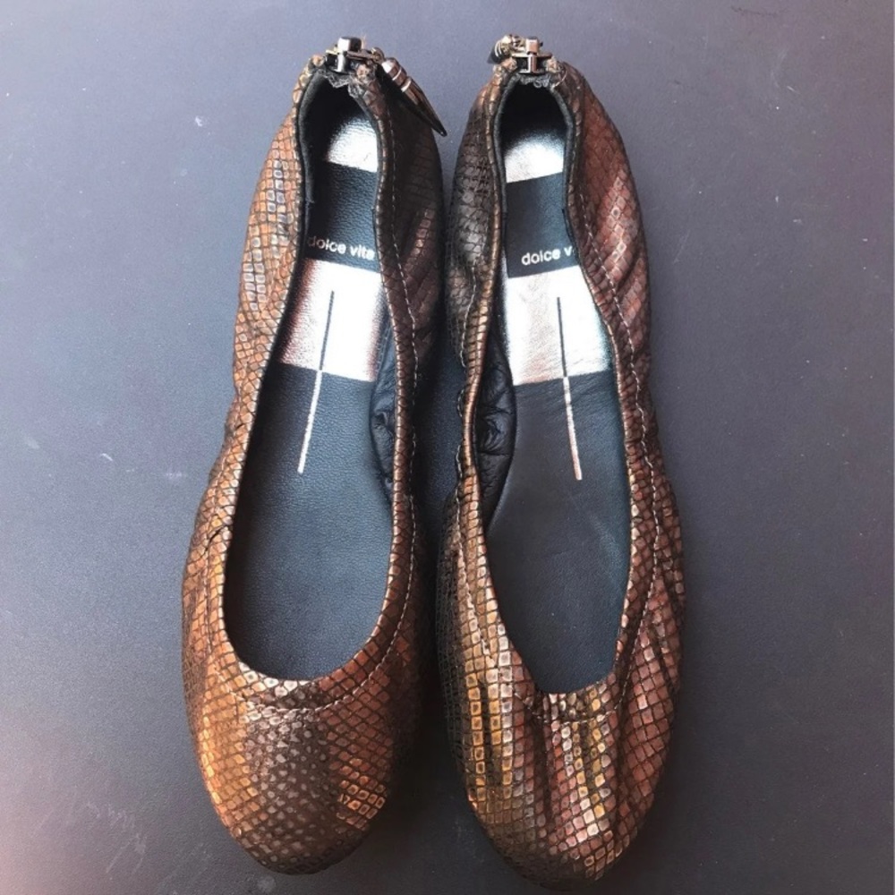 Dolce Vita Metallic Bronze Snakeskin Ballet Flats